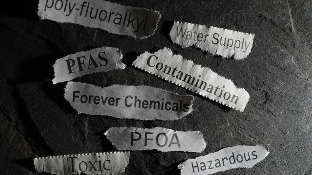 A list of PFAS-related keywords written on scraps of paper. 