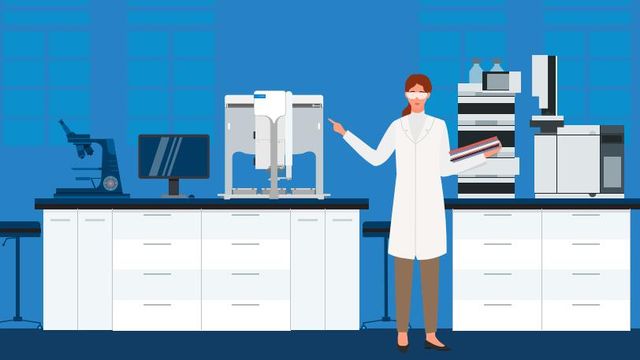 Animated scientist in lab 