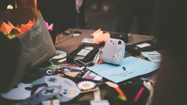 Clutter over a desk. 